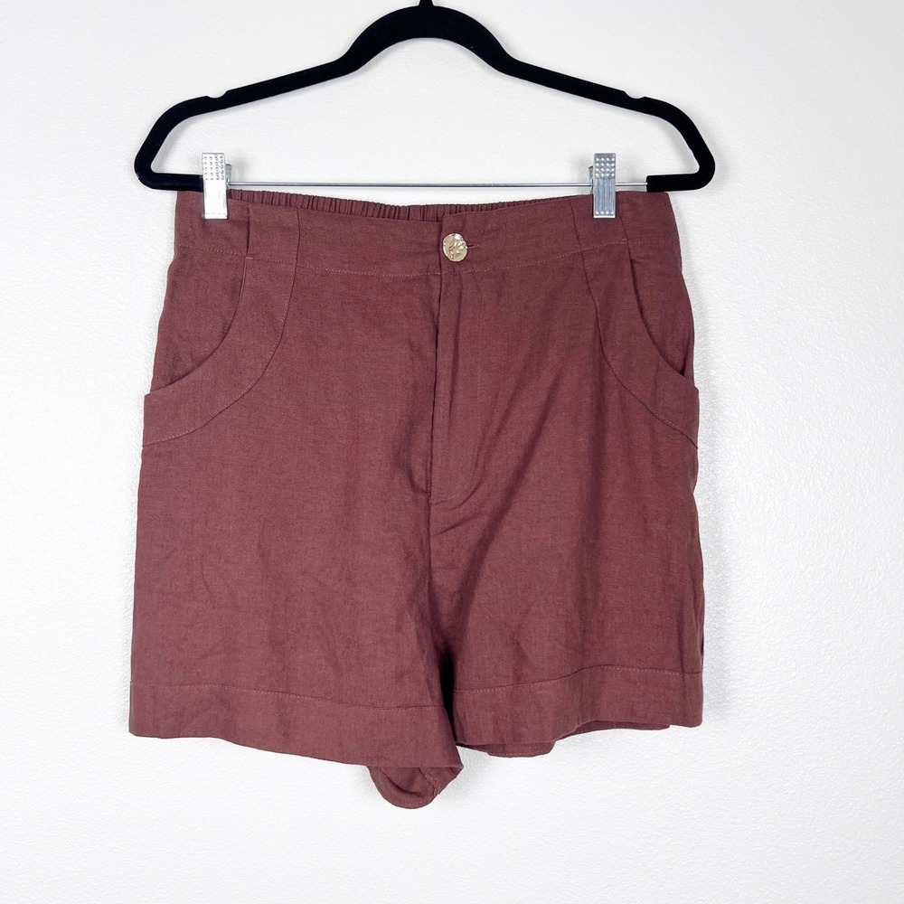 House Of Harlow Women's Linen Blend Shorts Brown Sz L